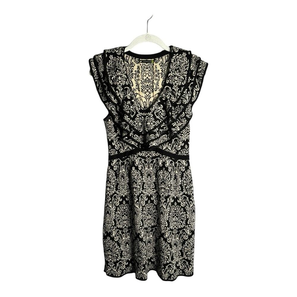 Leifsdottir Black & Cream Sleeveless Sweater Dress Ruffle Detail Small